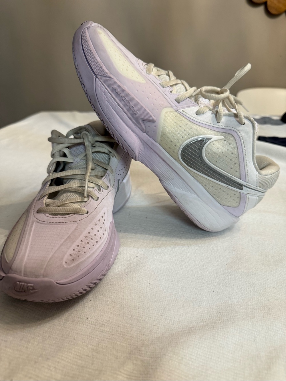 Nike Women’s Lavender and Cream Athletic Sneakers with Silver Swoosh